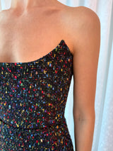 Black rainbow tweed corset mini dress