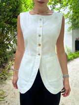 Off-White Linen Tailored Vest with Silver and Gold Buttons