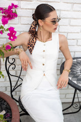 Off-White Linen Tailored Vest with Silver and Gold Buttons