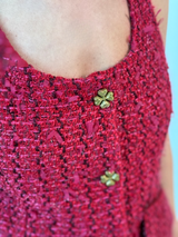 Burgundy Tweed Vest with piping and golden button detail