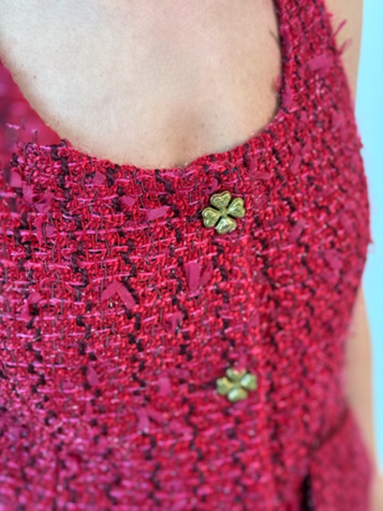 Burgundy Tweed Vest with piping and golden button detail