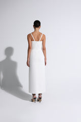 White Square Neck Midi Dress With Slit