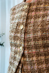 Golden Brown Multi-Colored tweed Vest with Golden Button Detail