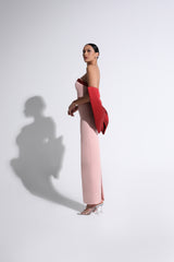 Pink & Red Exaggerated Bow Strapless Gown