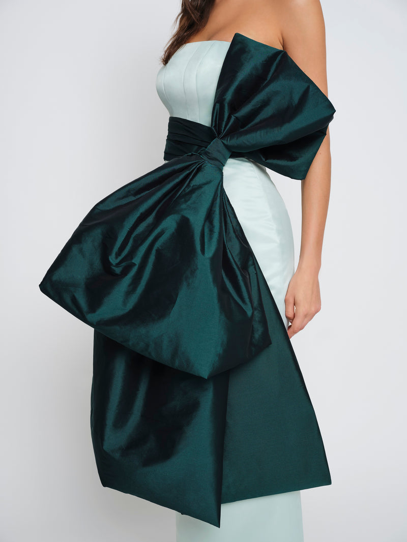 Pastel & Dark Green Bow-Embellished Strapless Audrey Gown