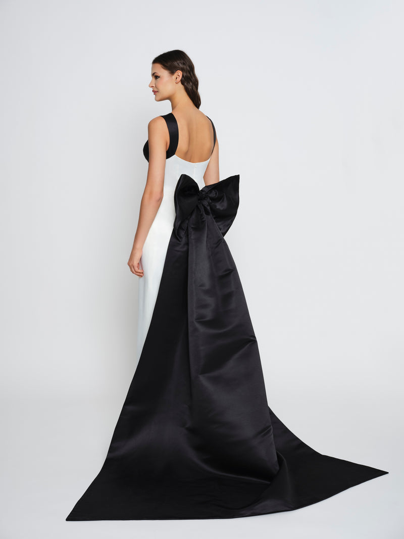 White & Black Sophia Gown With Removable Train