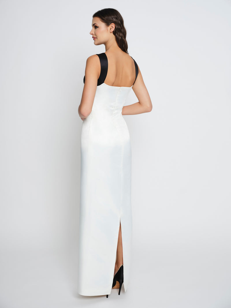 White & Black Sophia Gown With Removable Train