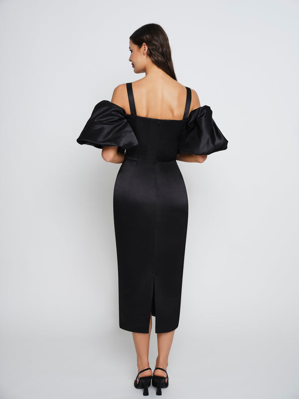 Black Cold-Shoulder Midi Dress