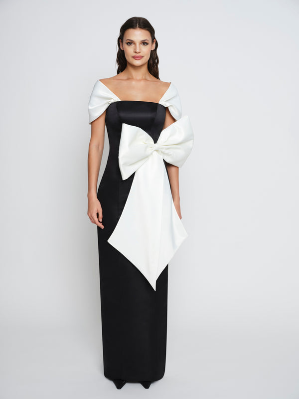 Black & White Gown With Removable Bow