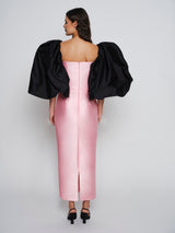 Pink & Black Puff Sleeved Marilyn Gown