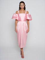 Pink Cold-Shoulder Midi Dress