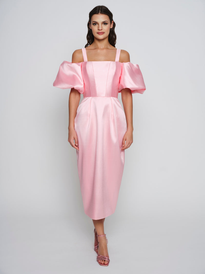 Pink Cold-Shoulder Midi Dress